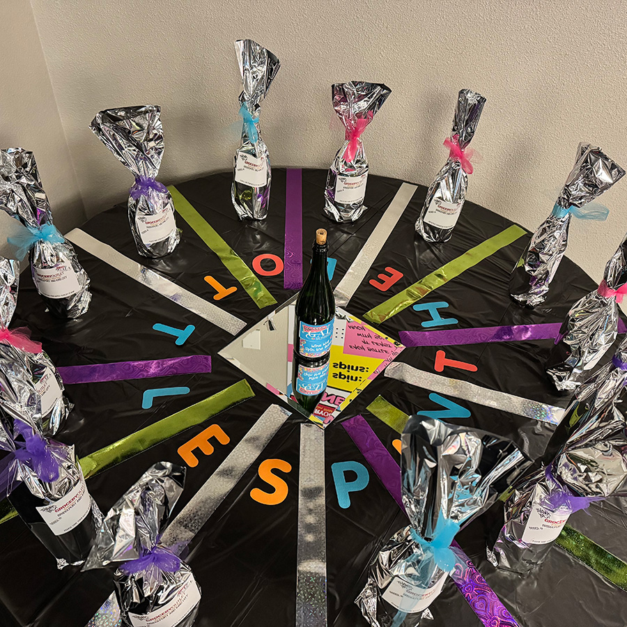 spin the bottle wine wall gala 2025 Spin the bottle game used for "wine wall" at 2025 90s prom gala